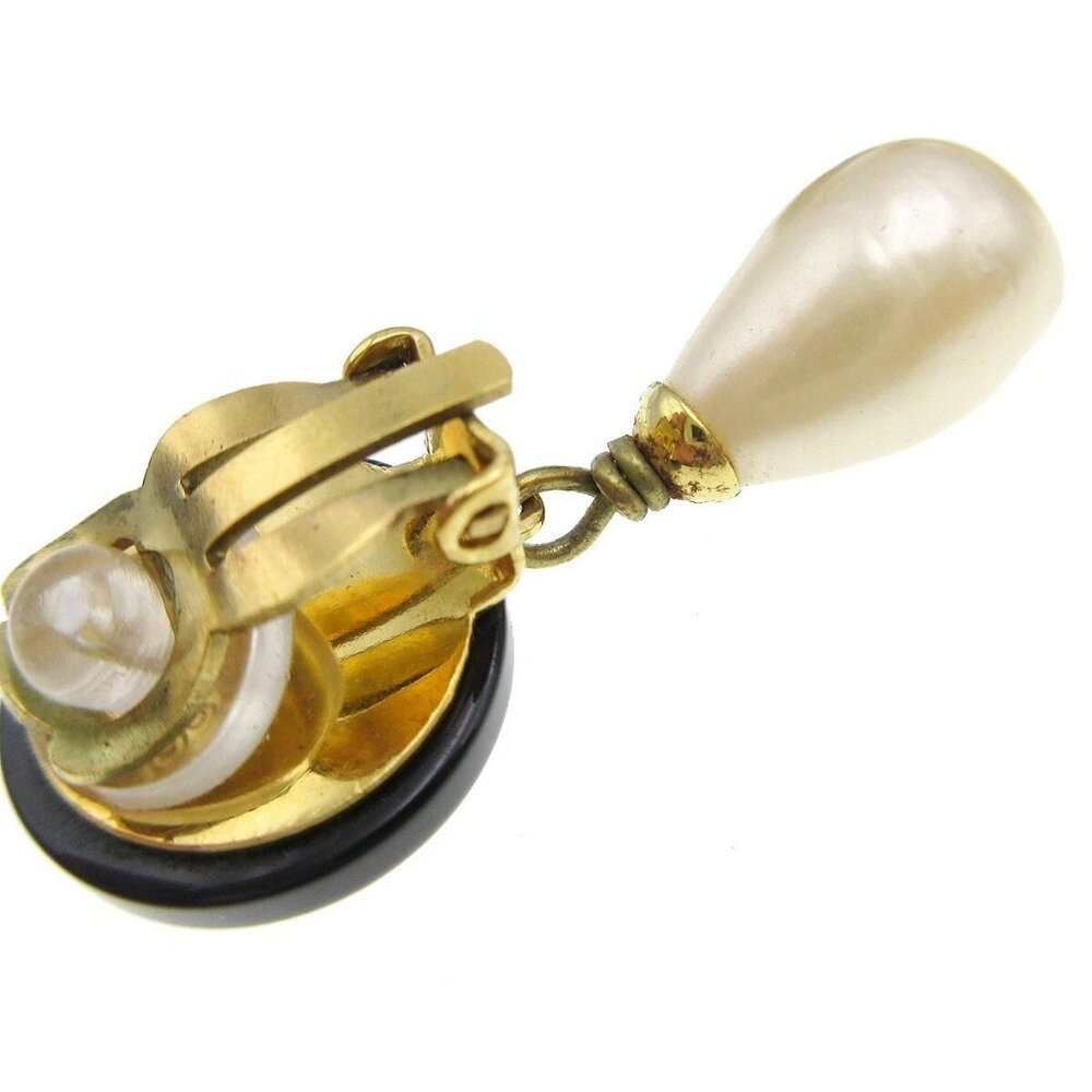 Chanel Artificial Pearl Dangle Earrings Clip-On Black 95P 24750 - Picture 4 of 4
